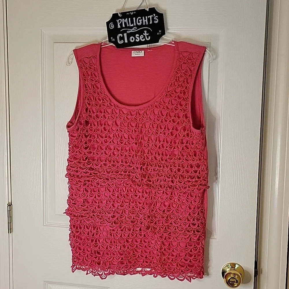 Cato Sleeveless Top Hot Pink Lace Overlay Front large
